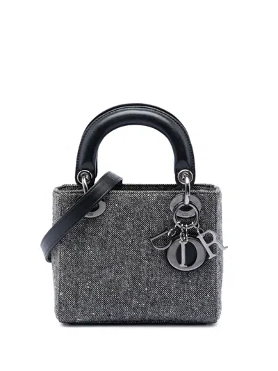Pre-owned Dior 1998 Mini Tweed Lady  Satchel In Gray