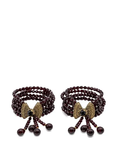 Pre-owned Dior 1998 Poison Garnet Cuffs In Gold