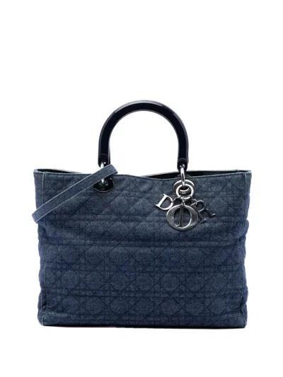 Pre-owned Dior 1999 Large Denim Cannage Lady  Satchel In Blue