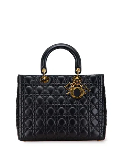Pre-owned Dior 1999 Large Lambskin Cannage Lady  Satchel In Black