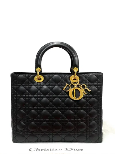 Pre-owned Dior 1999 Large Lambskin Cannage Lady  Satchel In Black