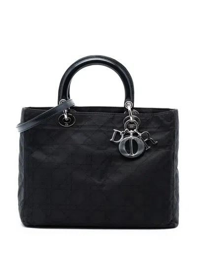 Pre-owned Dior 1999 Large Nylon Cannage Lady  Satchel In Black