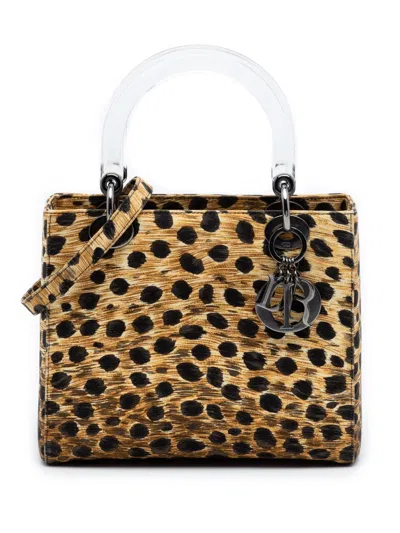 Pre-owned Dior 1999 Medium Canvas Leopard Print Lady  Satchel In Brown