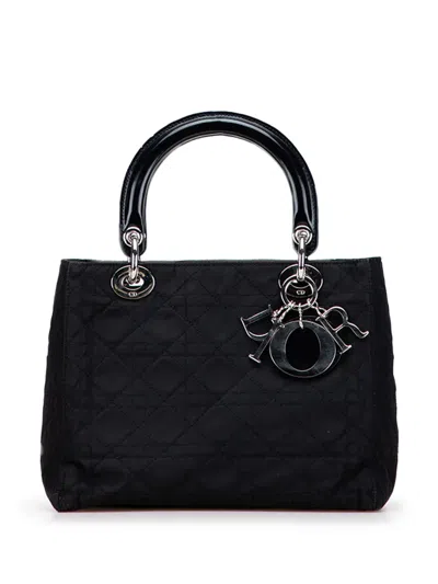 Pre-owned Dior 1999 Medium Nylon Cannage Lady  Satchel In Black