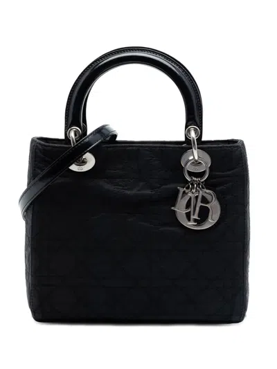 Pre-owned Dior 1999 Medium Nylon Cannage Lady  Satchel In Black
