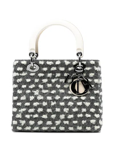 Pre-owned Dior 1999 Medium Tweed Lady  Satchel In Gray