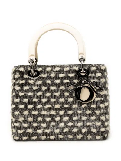 Pre-owned Dior 1999 Medium Tweed Lady  Satchel In Gray