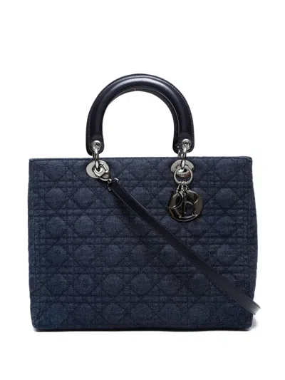 Pre-owned Dior 2000-2010 Large Denim Lady Tote Bag In Blue