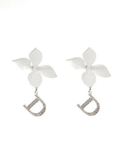 Pre-owned Dior 2000-2010s Flower-rhinestone Clip-on Swing Earrings