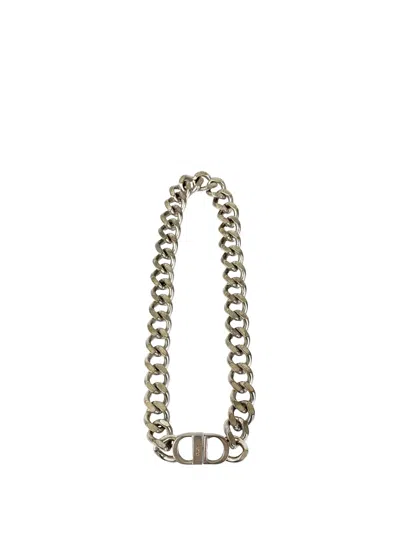 Pre-owned Dior 2000-2015 Silver Plated Cd Logo Chain Link Necklace Costume Necklace