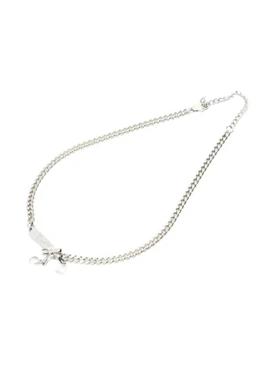 Pre-owned Dior 2000-2020s Logo-charm Chain Necklace In Silver