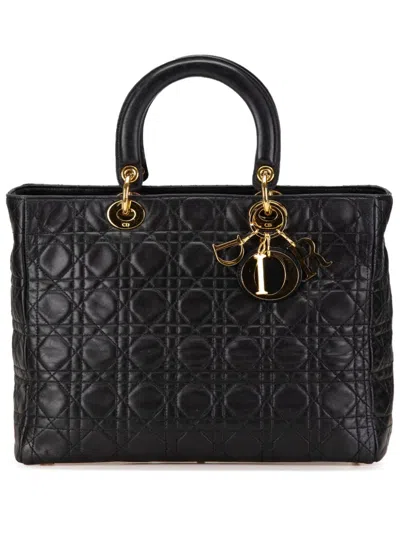 Pre-owned Dior 2000-2023 Large Lambskin Cannage Lady  Satchel In Black