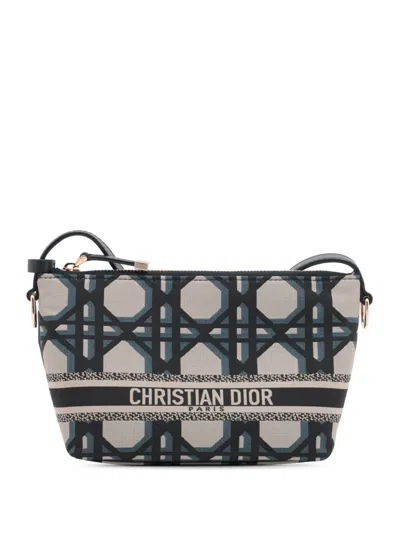 Pre-owned Dior 2000-2025 Travel Technical Fabric Macrocannage Nomad Pouch Handbag In Blue