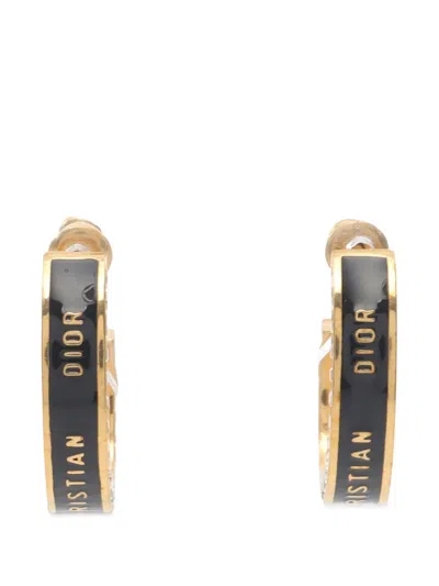 Pre-owned Dior 2000-2025 Gold Plated Enamel  Night Code Hoop Push Back Earrings Costume Earrings