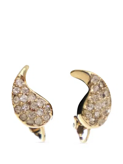 Pre-owned Dior 2000-2025 Gold Plated Rhinestone Clip On Earrings Costume Earrings