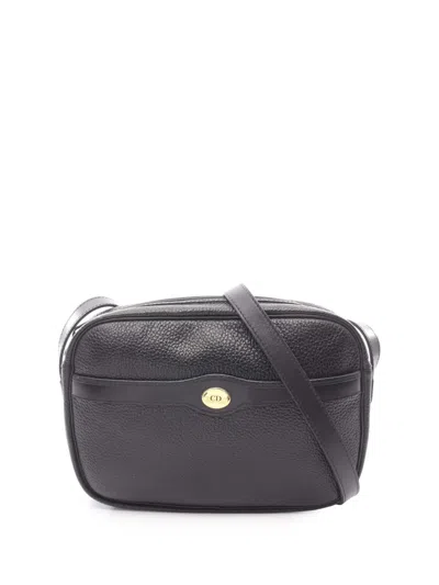 Pre-owned Dior 2000-2025 Grained Leather Cd Logo Crossbody Bag In Black