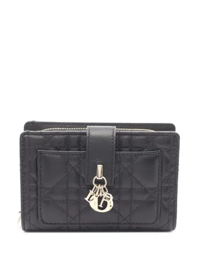 Pre-owned Dior 2000-2025 Lambskin Cannage My  Dittany Wallet Small Wallets In Black