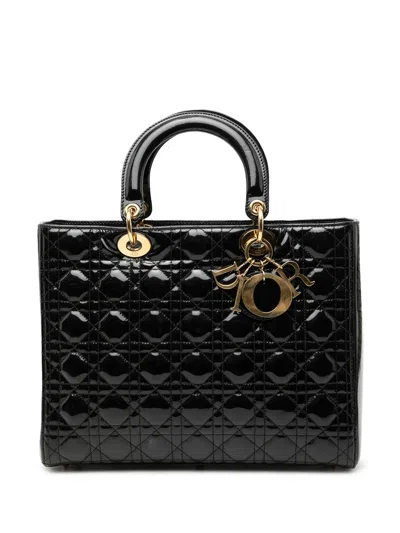 Pre-owned Dior 2000-2025 Large Patent Cannage Lady  Satchel In Black
