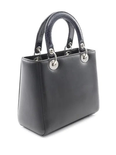 Pre-owned Dior 2000-2025 Medium Calfskin Patent Embroidered Valentines Day Heart Lady  Satchel In Black