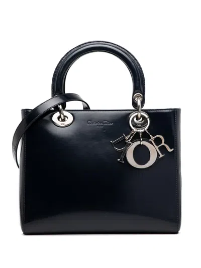 Pre-owned Dior 2000-2025 Medium Glazed Calfskin Lady  Satchel In Blue