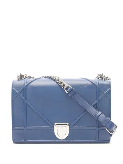 Pre-owned Dior 2000-2025 Medium Lambskin Ama Flap Crossbody Bag In Blue