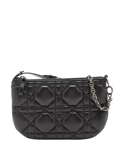 Pre-owned Dior 2000-2025 Mini Calfskin Macrocannage  Caro Tulip Bag Shoulder Bag In Black