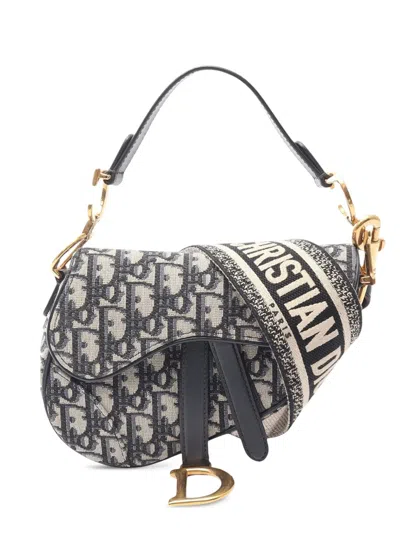Pre-owned Dior 2000-2025 Mini Oblique Canvas Saddle Bag Satchel In Blue