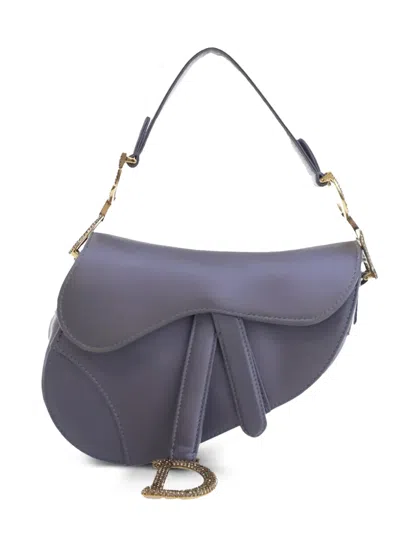 Pre-owned Dior 2000-2025 Mini Satin Crystal Embellished Saddle Bag Satchel In Purple