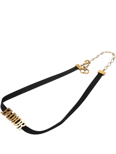 Pre-owned Dior 2000-2025 Nylon Grosgrain Ribbon Ja Choker Necklace Costume Necklace In Black