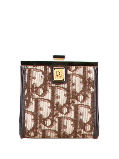 Pre-owned Dior 2000-2025 Oblique Canvas Clasp Coin Pouch In Brown