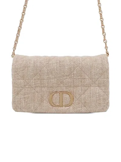 Pre-owned Dior 2000-2025 Small Tweed Macrocannage Caro Bag Crossbody Bag In Pink