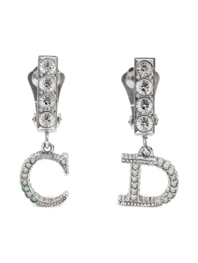 Pre-owned Dior 2000's Cd Logo Clip-on Earrings In Silver