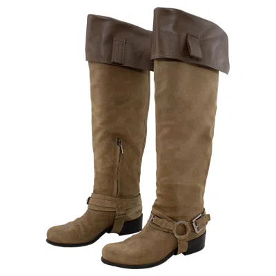Pre-owned Dior 2000's Christian  Taupe Suede Over-the-knee Boots In Brown