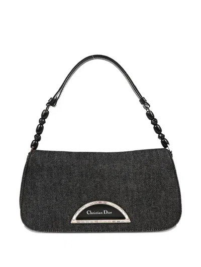 Pre-owned Dior 2000 Denim Crystal Handbag In Black