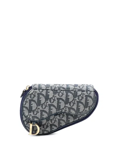 Pre-owned Dior 2000 Issimo Canvas Saddle Pouch In Blue