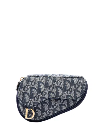 Pre-owned Dior 2000 Issimo Canvas Saddle Pouch In Blue