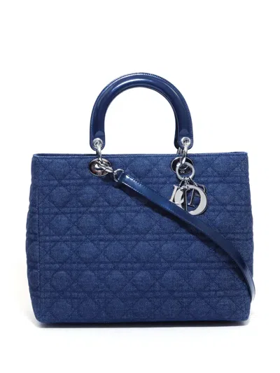 Pre-owned Dior 2000 Large Cannage Lady  Two-way Handbag In Blue