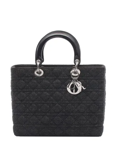 Pre-owned Dior 2000 Large Denim Cannage Lady  Tote Bag In Black