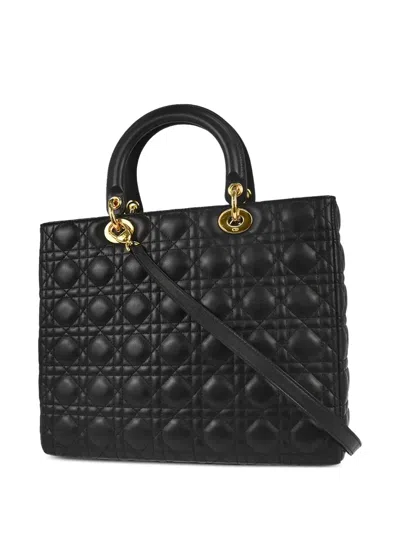 Pre-owned Dior 2000 Large Lady  Cannage Tote Bag In Black