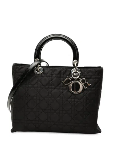 Pre-owned Dior 2000 Large Nylon Cannage Lady  Satchel In Black