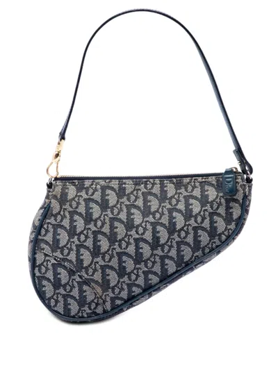 Pre-owned Dior 2000 Mini Issimo Canvas Saddle Pochette Shoulder Bag In Blue
