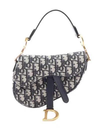 Pre-owned Dior 2000 Mini Oblique Canvas Saddle Bag Satchel In Blue