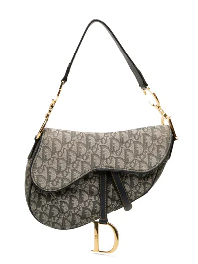 Pre-owned Dior 2000 Oblique Canvas Saddle Bag Shoulder Bag In Blue
