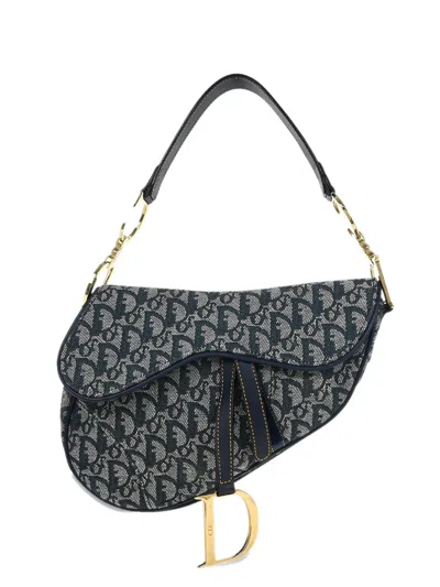 Pre-owned Dior 2000 Saddle Oblique Jacquard Tote Bag In Blue