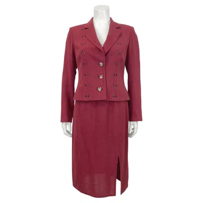 Pre-owned Dior 2000-2002 Christian  Plum Wool And Linen Mix Skirt Suit In Brown