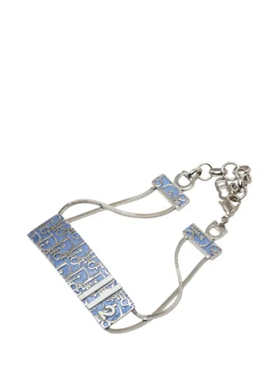 Pre-owned Dior 2000-2006 Brass And Enamel Issimo Trotter 2 Id Plate Bracelet Costume Bracelet In Blue