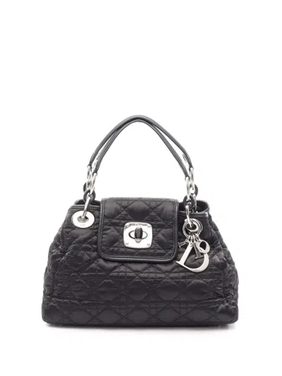 Pre-owned Dior 2000-2015 Medium Satin Cannage Charming Lock Tote Bag In Black