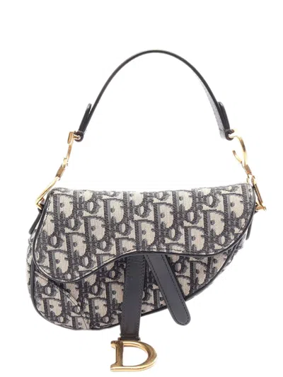 Pre-owned Dior 2000-2018 Mini Oblique Canvas Saddle Bag Satchel In Blue