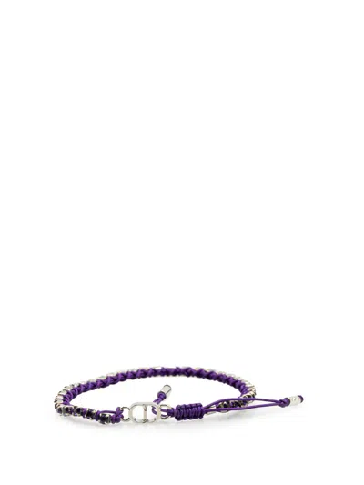 Pre-owned Dior 2000-2025 Palladium Plated Crystal Technical Rope Adjustable Bracelet Costume Bracelet In Silver