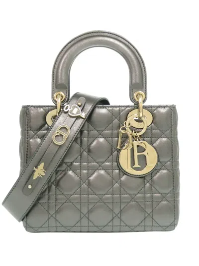 Pre-owned Dior 2000-2025 Small Metallic Lambskin Cannage My Abc Lady  Satchel In Gray